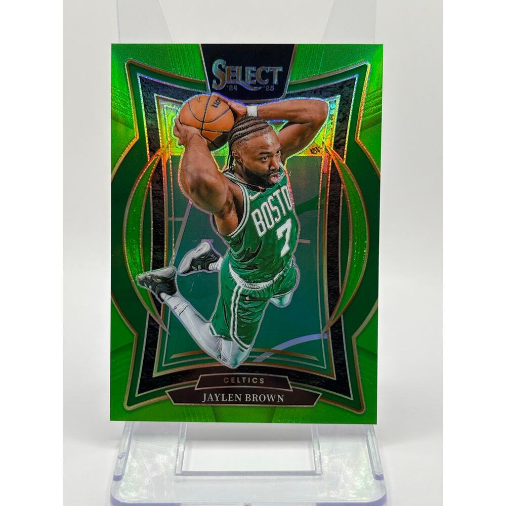 2024-25 Panini Select Jaylen Brown Neon Green Prizm Refractor 21/75 SP Celtics